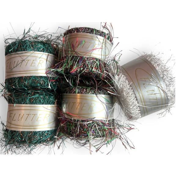5 Skeins FLUTTER by Knitting Fever Eyelash Yarn | Red, Green, Silver | Italy - Picture 5 of 9